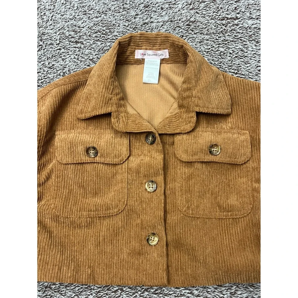 Love Squared Girls Size 7 Brown Corduroy Cropped Jacket Button Front Pockets